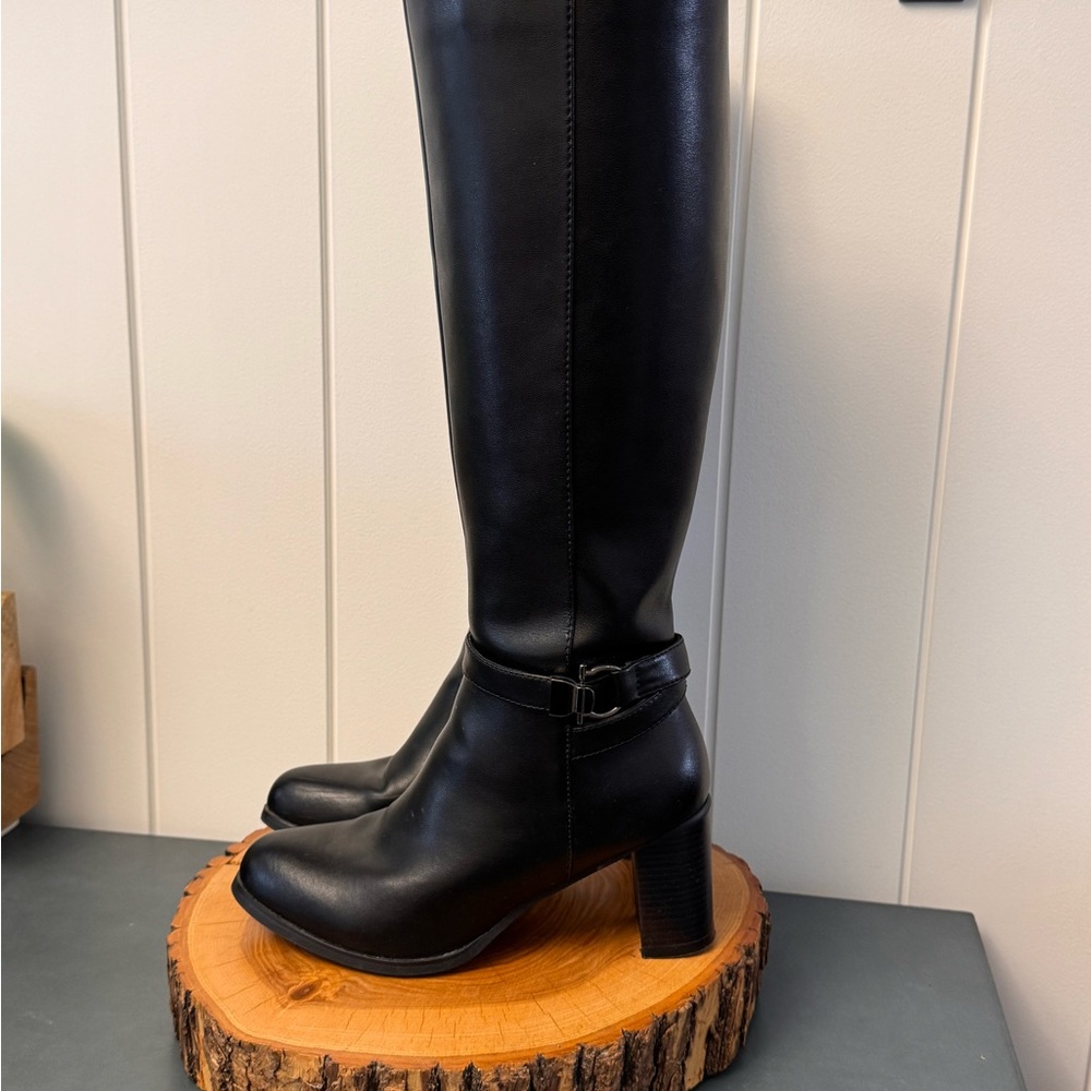 Classic Tall Black Water Resistant Riding Boots by Aqua Diva, Synthetic size 38M - Picture 3 of 8